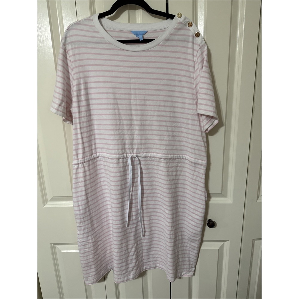 Draper James Pink And White Striped T‎ Shirt Dress Sz 1X Beach Cottage